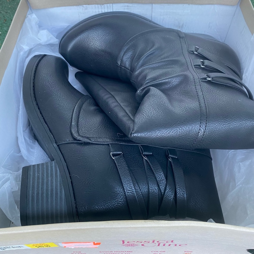 Brand new faux leather Jessica cline women’s knee high boots size 8